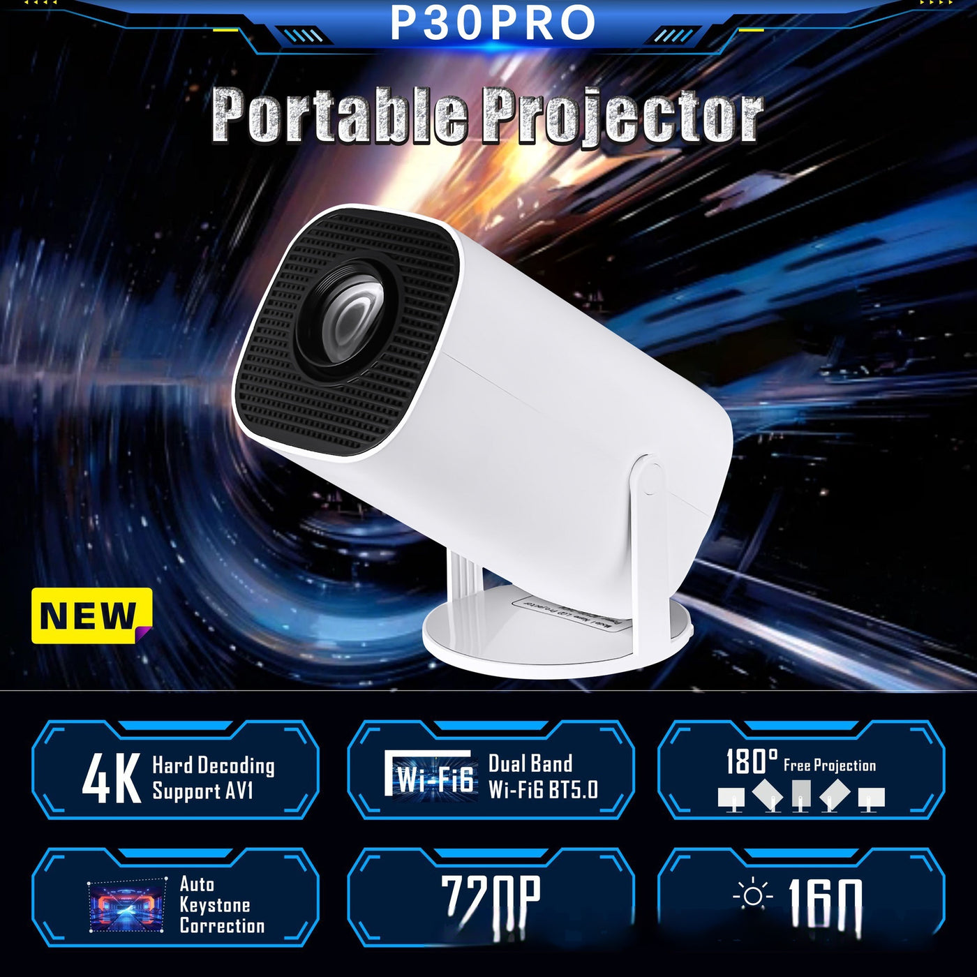 P30PRO New 4KWiFi HD Android 115g Bluetooth Portable Home Mini Projector